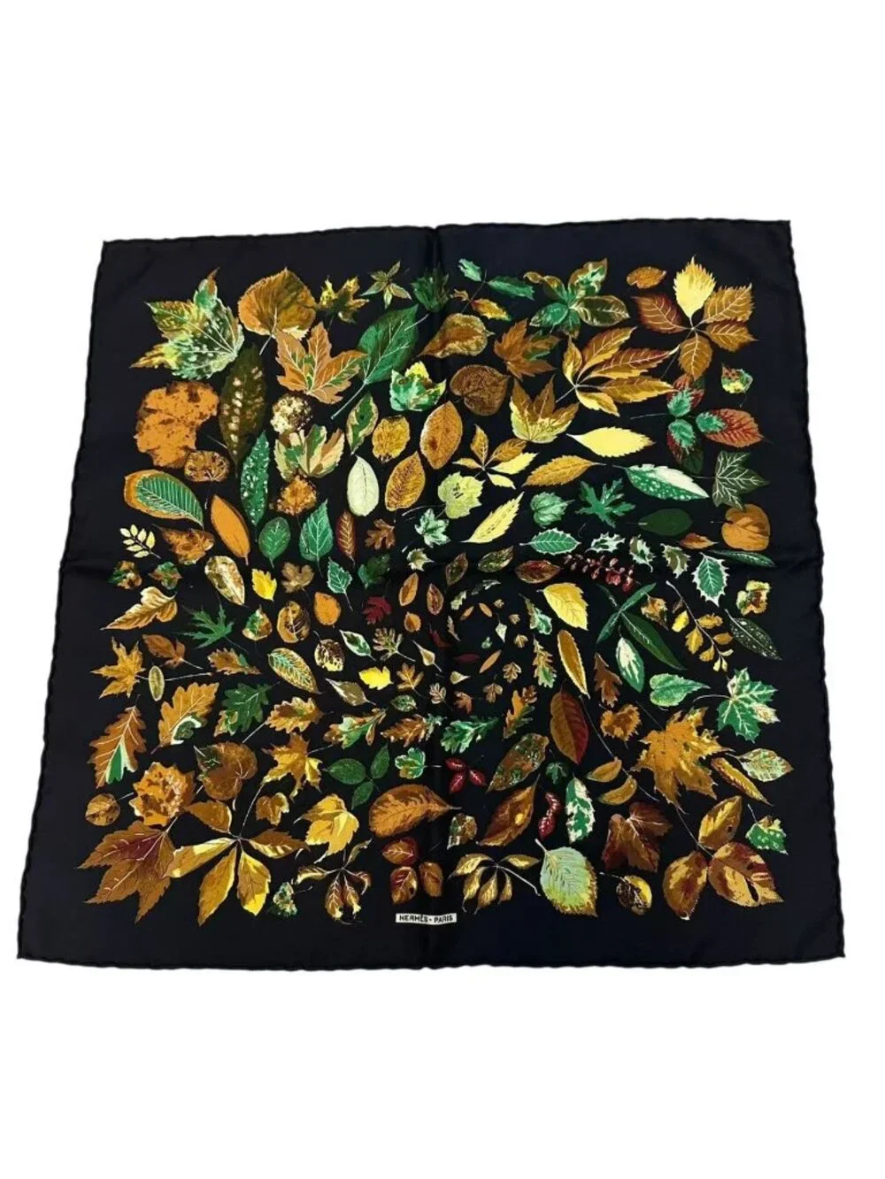 Hermes Scarf Silk Carre 45 Tourbillon Fallen Leaves Swirl Black